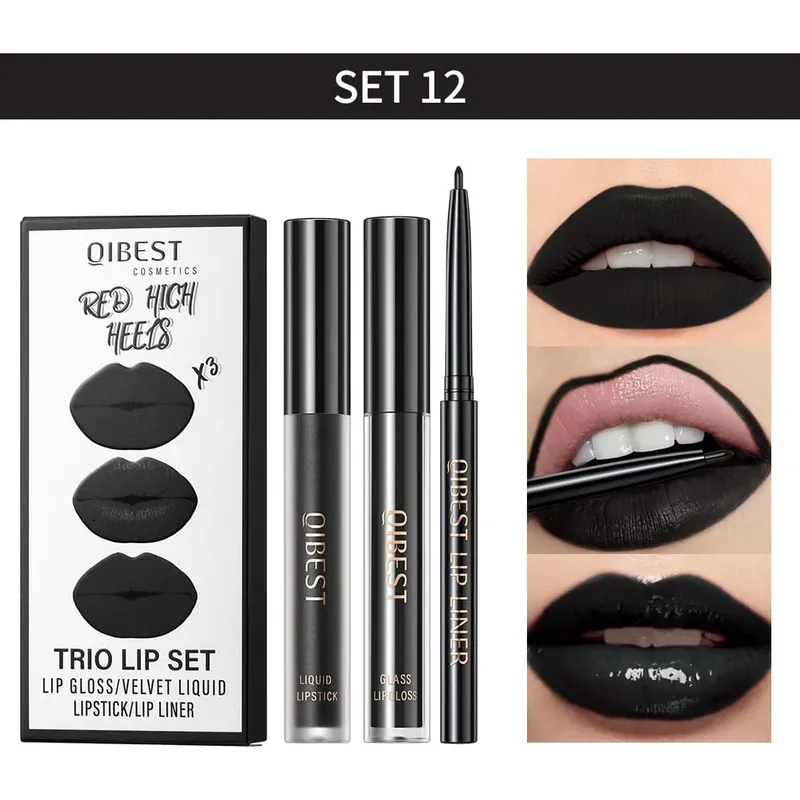 Ματ Liquid Lipstick & Lip Liner & Lip Gloss Σετ 3 τμχ Αντικολλητικό Κύπελλο μεγάλης διάρκειας Κόκκινο μαύρο μωβ Κιτ καλλυντικών για απόχρωση χειλιών — image 9