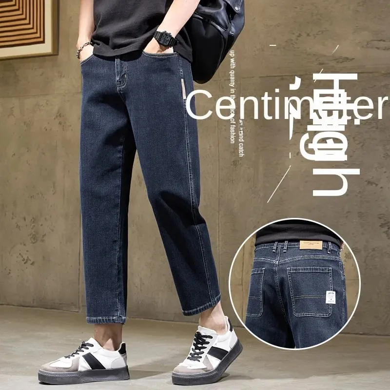 Men's Baggy Straight Leg Jeans Casual Stretch Denim 9-Length Comfortable Loose Trousers Spring Autumn Versatile Wide-Leg Pants — image 4