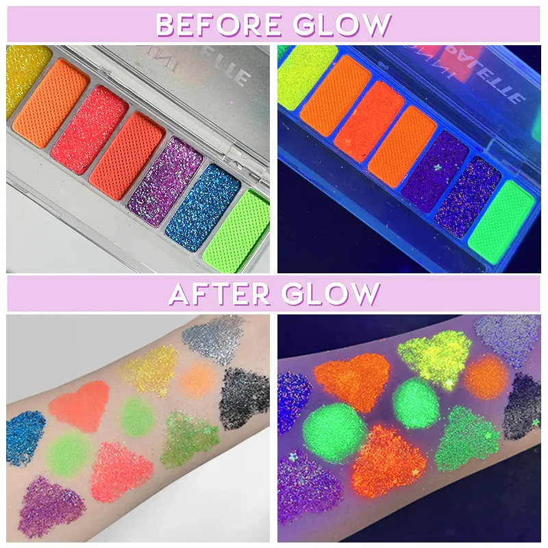 Eyeliner παλέτα σκιών ματιών μακιγιάζ UV Glow in Dark Fluorescent Neon Face Paint Eyeshadow Makeup Cosmetics For Music Festival — image 5