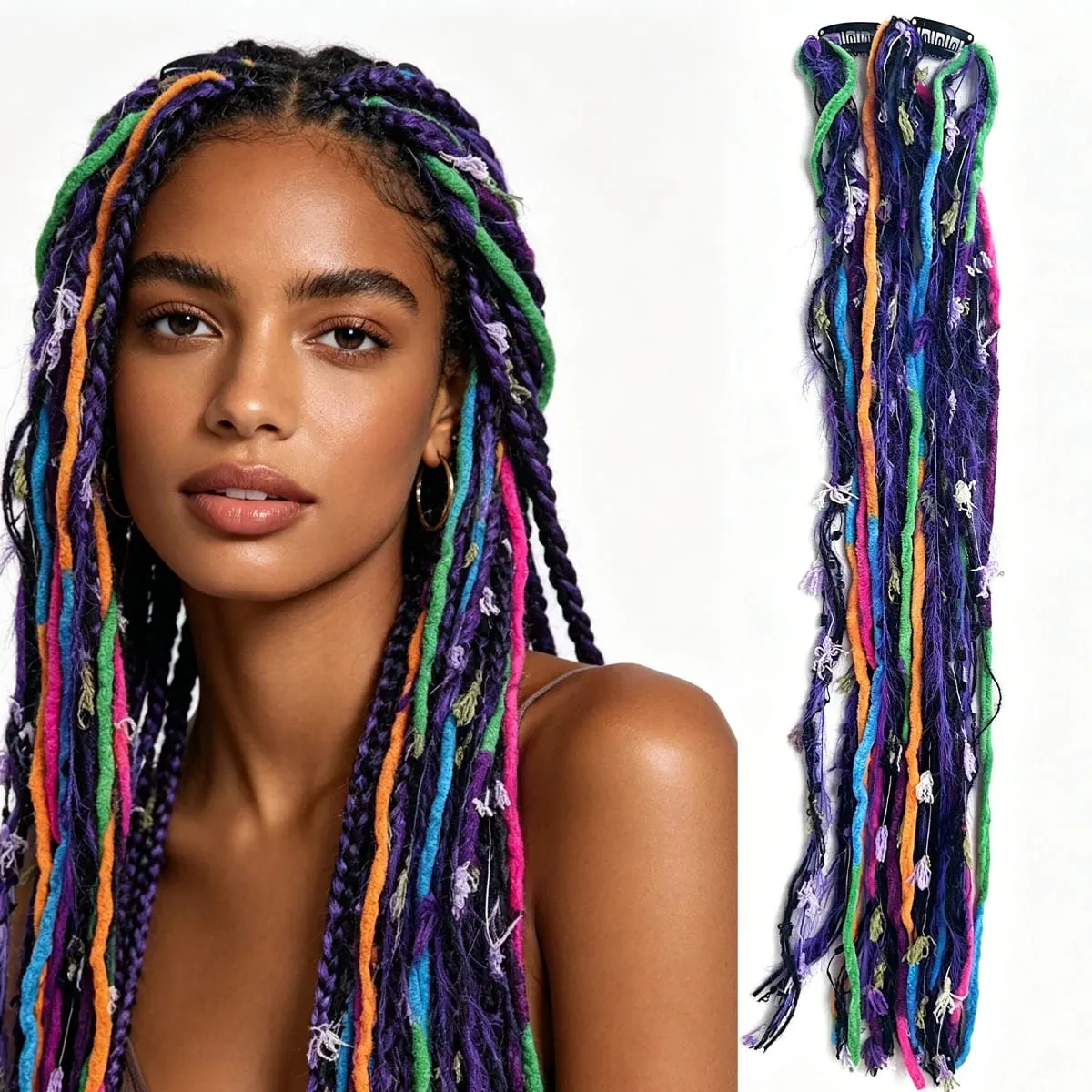 Συνθετικό νήμα από μαλλί Dreadlock 2 τμχ Επεκτάσεις μαλλιών Maillard Long Boho φούντα vintage πλεξούδες μαλλιά για γυναίκες — image 8