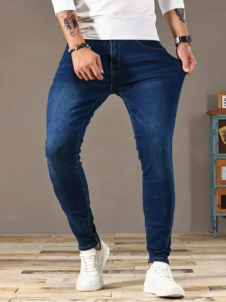 Ανδρικό τζιν Stretch Skinny τζιν παντελόνι μονόχρωμο μαύρο μπλε άνοιξη Luxury Street Harajuku Hip-Hop Slim Fit Παντελόνι Μάρκα