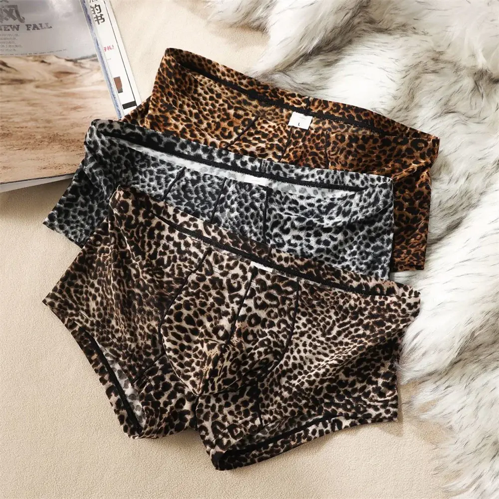Hot Men's Low Waist Sexy Leopard Print Boxer Shorts Comfortable Summer Thin Male Trunk Underwear Plus Size — image 8