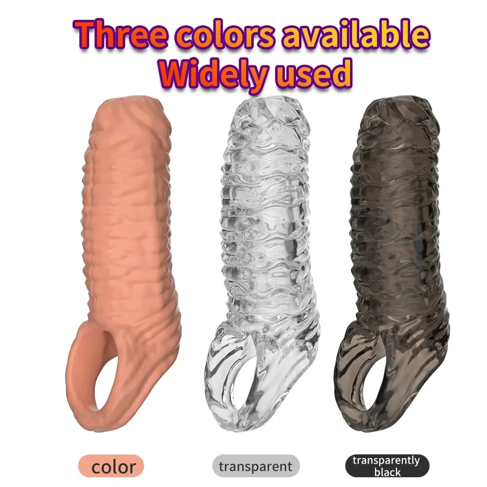 Men Delay Lock Sperm Fine Male Condom Penis Extender Sleeve Erection Enhancer Dick Cock Ring Sex Toys Silicone Intimate Goods