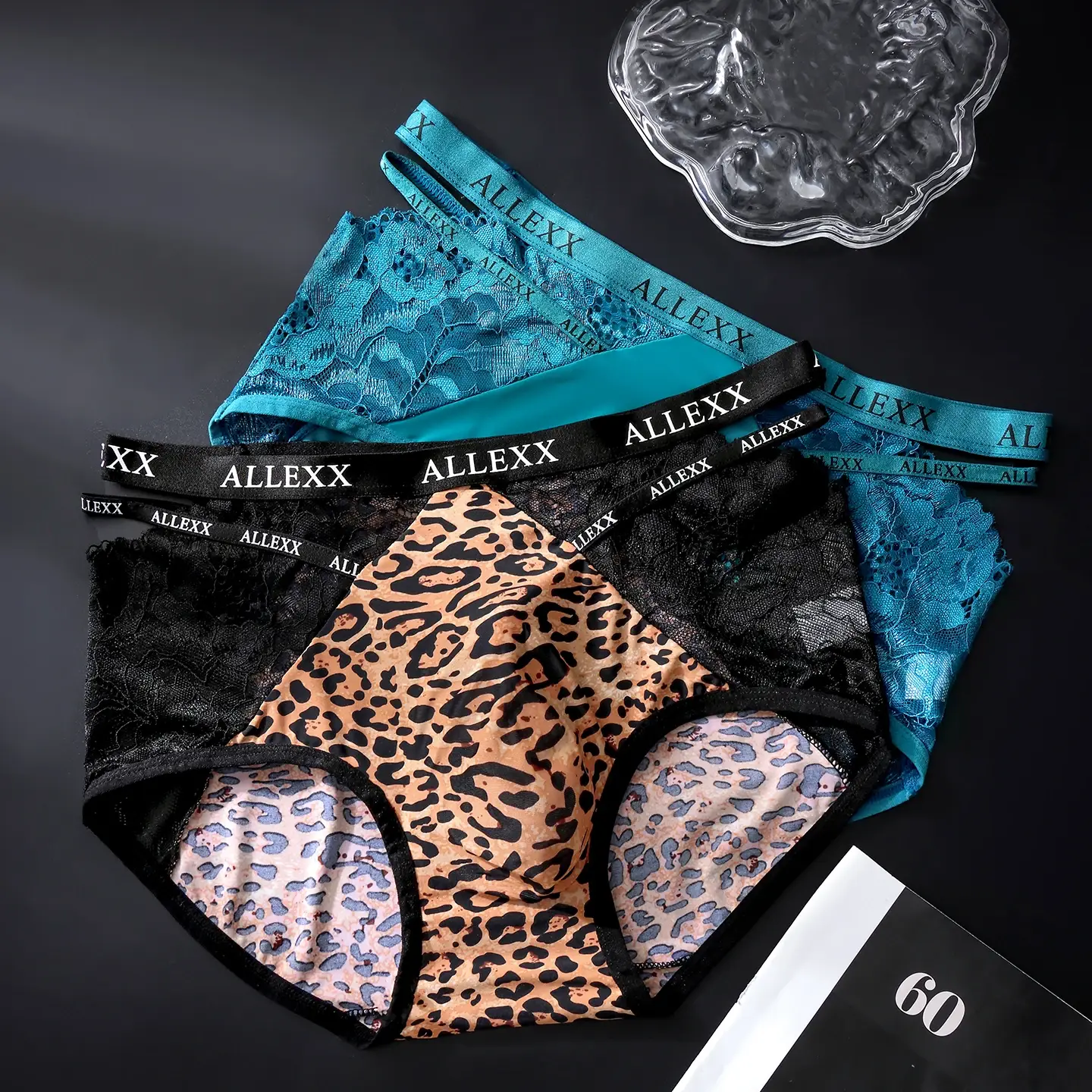 Male Glossy Satin Triangle Briefs Floral Lace Mesh Splice High Waist Elastic Letter Band Soft Breathable Men Underwear