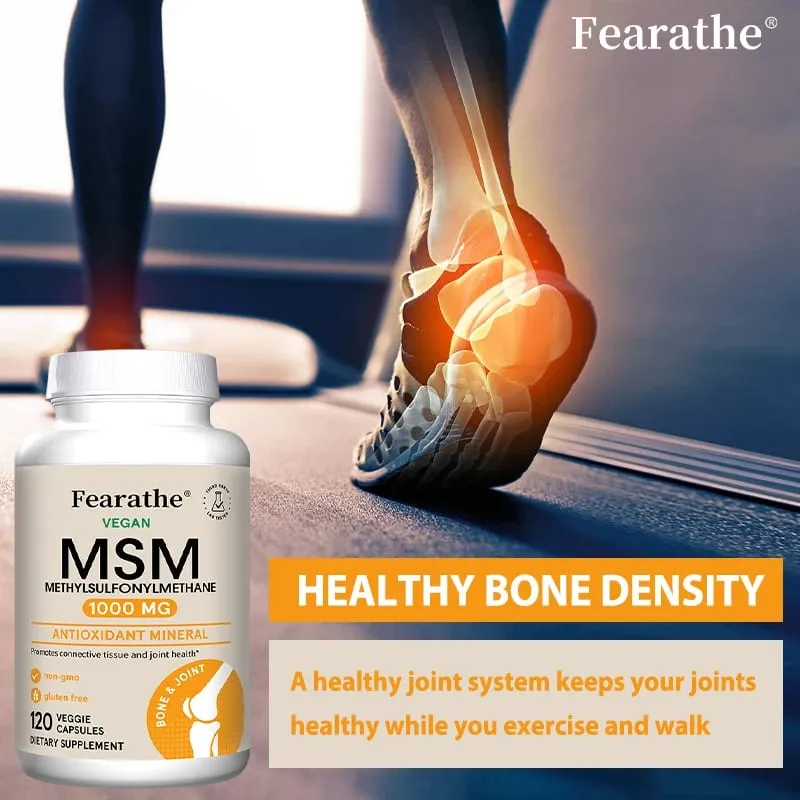 Fearathe Methylsulfonylmethane(MSM)1000 Mg Antioxidant Promotes Joint Health Balanced Calcium Absorption Non-GMO Gluten-free
