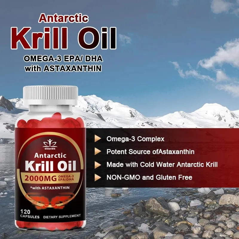 Antarctic Krill Oil-2000mg ανά μερίδα-με Ωμέγα-3 EPA DHA & ασταξανθίνη-Υποστηρίζει υγιείς αρθρώσεις εγκεφαλική καρδιά και αρτηριακή πίεση