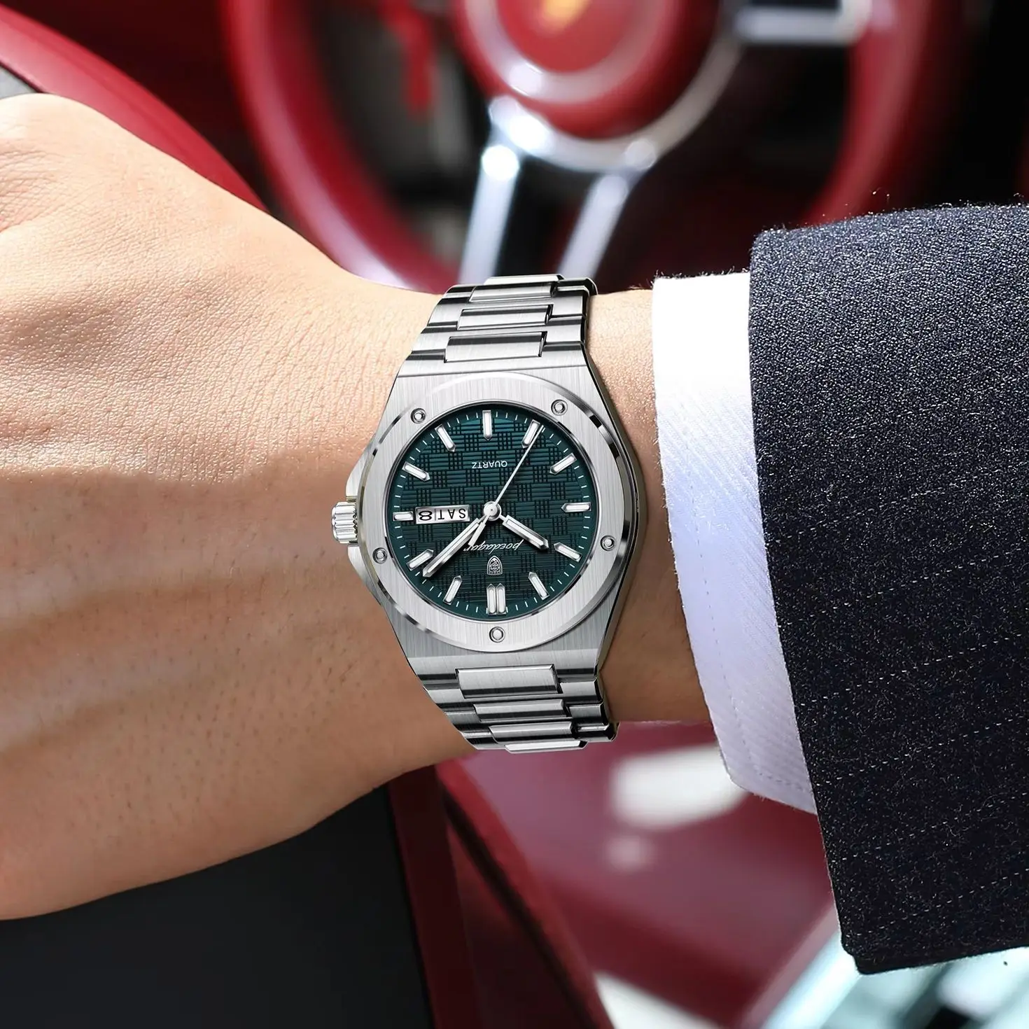 Top Original Male Clock Quartz Date Week Men Wristwatch Waterproof Luminous Stainless Steel Fashion Men's Watches Reloj