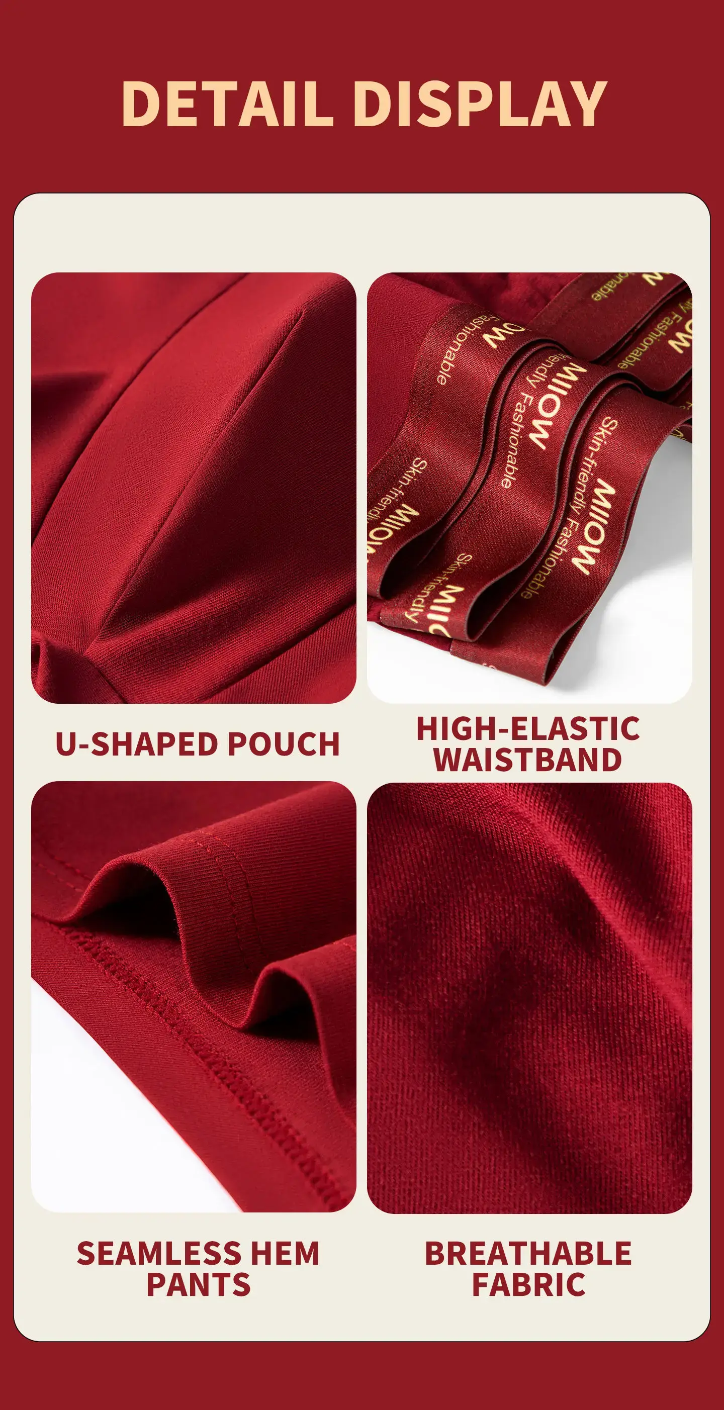 MiiOW 3Pcs Cotton Men Underwear 10A Antibacterial Crotch Men's Panties Breathable Skin-friendly Man Boxers Lucky Red Underpants — image 14