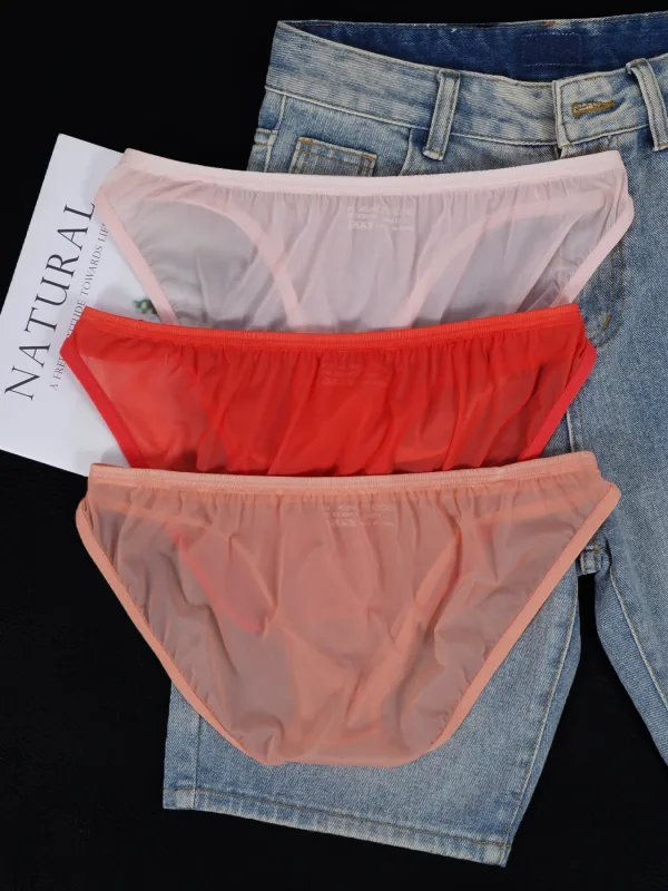 3 PCS Men's Ice Silk Cool U Convex Pouch Mesh Sheer Sexy Briefs Slim Thin Waistband Body Shaping Multicolor Underwear — image 2