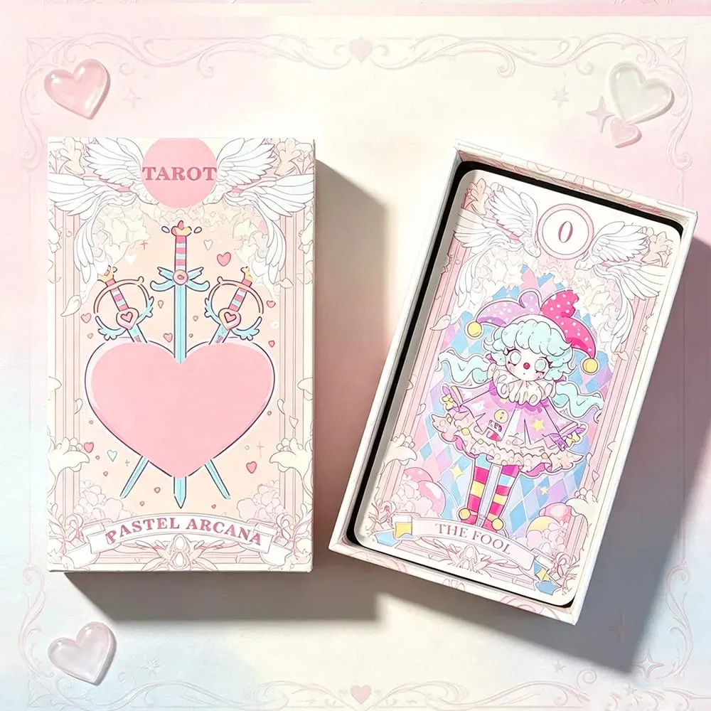 Kawaii Pink Large size 78PCS Tarot Deck with Guidebook - Cute Anime Illustration for Fate Divination Future Telling Table Game