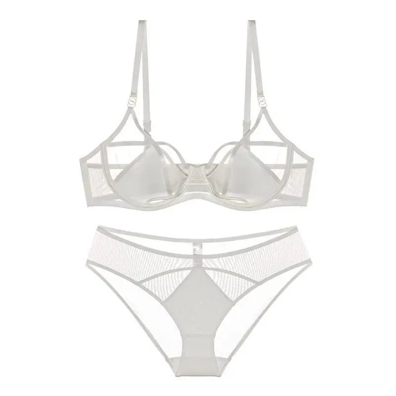 Set Sutiã E Calcinha Rendado Sem Espuma Aro Flexível Push Up Transparente Estilo Dark Academia Sensual E Elegante — image 4