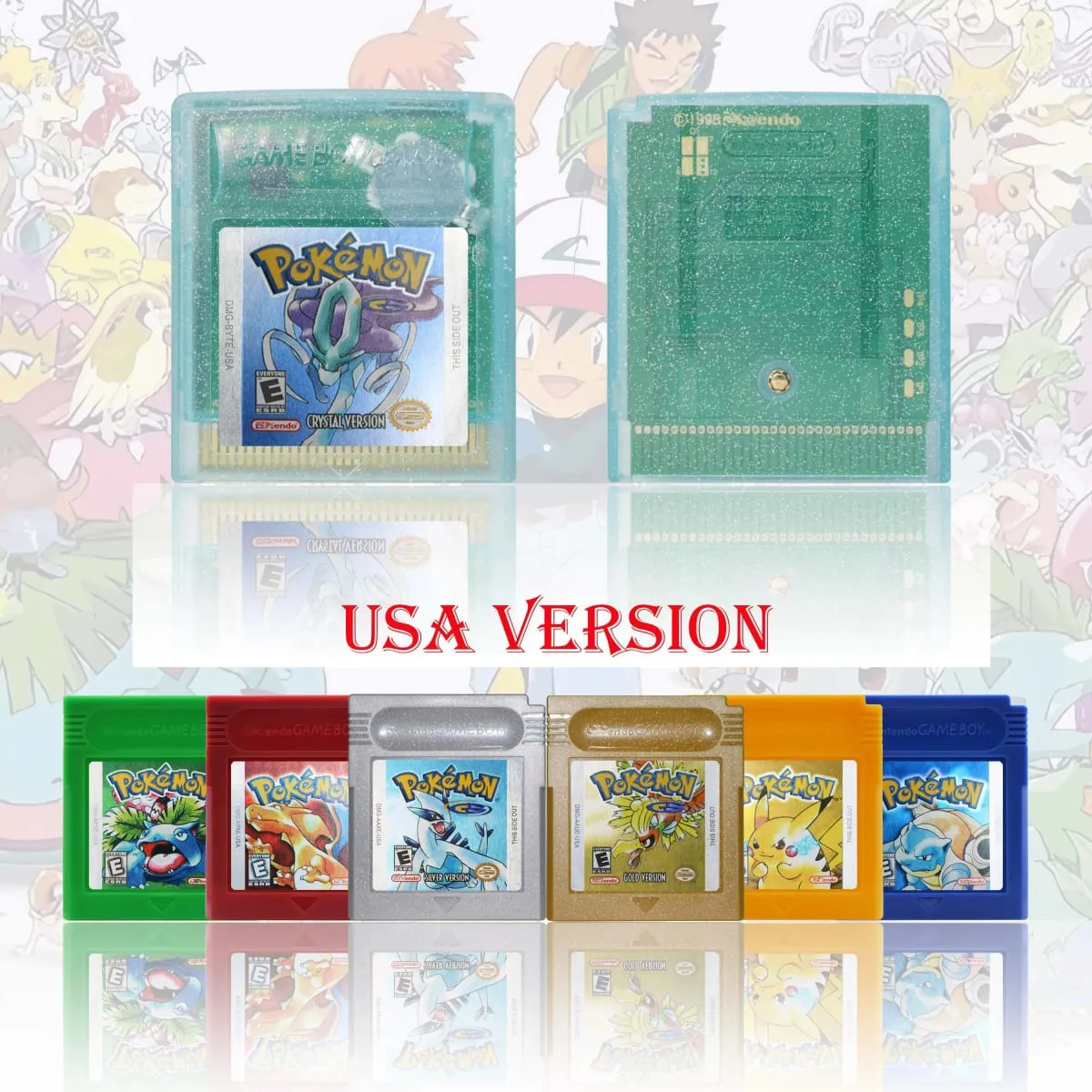 GBC/GBA USA Έκδοση Pokemon Blue/Crystal/Emerald/Fire Red/Leaf Green Cartridge Κάρτα βιντεοπαιχνιδιού υψηλής ποιότητας με μπαταρία — image 3