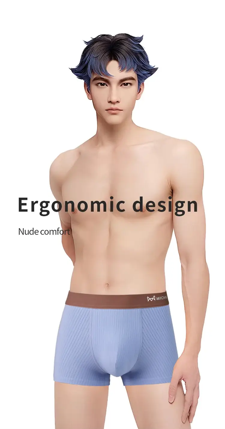 MiiOW 3Pcs Men's Striped Funny Boxer Shorts Underwear Antibacterial Crotch Underpants Man Breathable Cotton Lingerie Panties — image 4