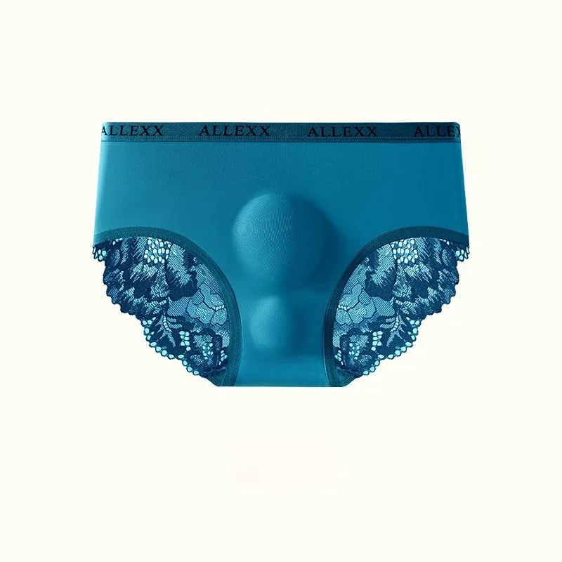 Men's Sexy Briefs Sheer Lace Ice Silk Panties Leopard Printed Letter Sissy Lingerie Bullet Separation Pouch Ultra-Thin Underwear