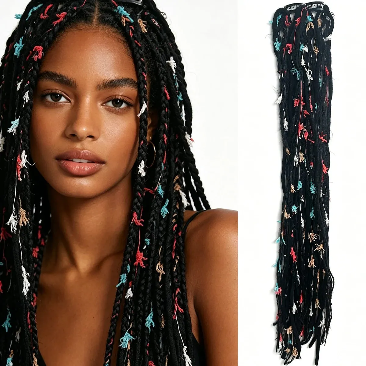 Συνθετικό νήμα από μαλλί Dreadlock 2 τμχ Επεκτάσεις μαλλιών Maillard Long Boho φούντα vintage πλεξούδες μαλλιά για γυναίκες — image 10