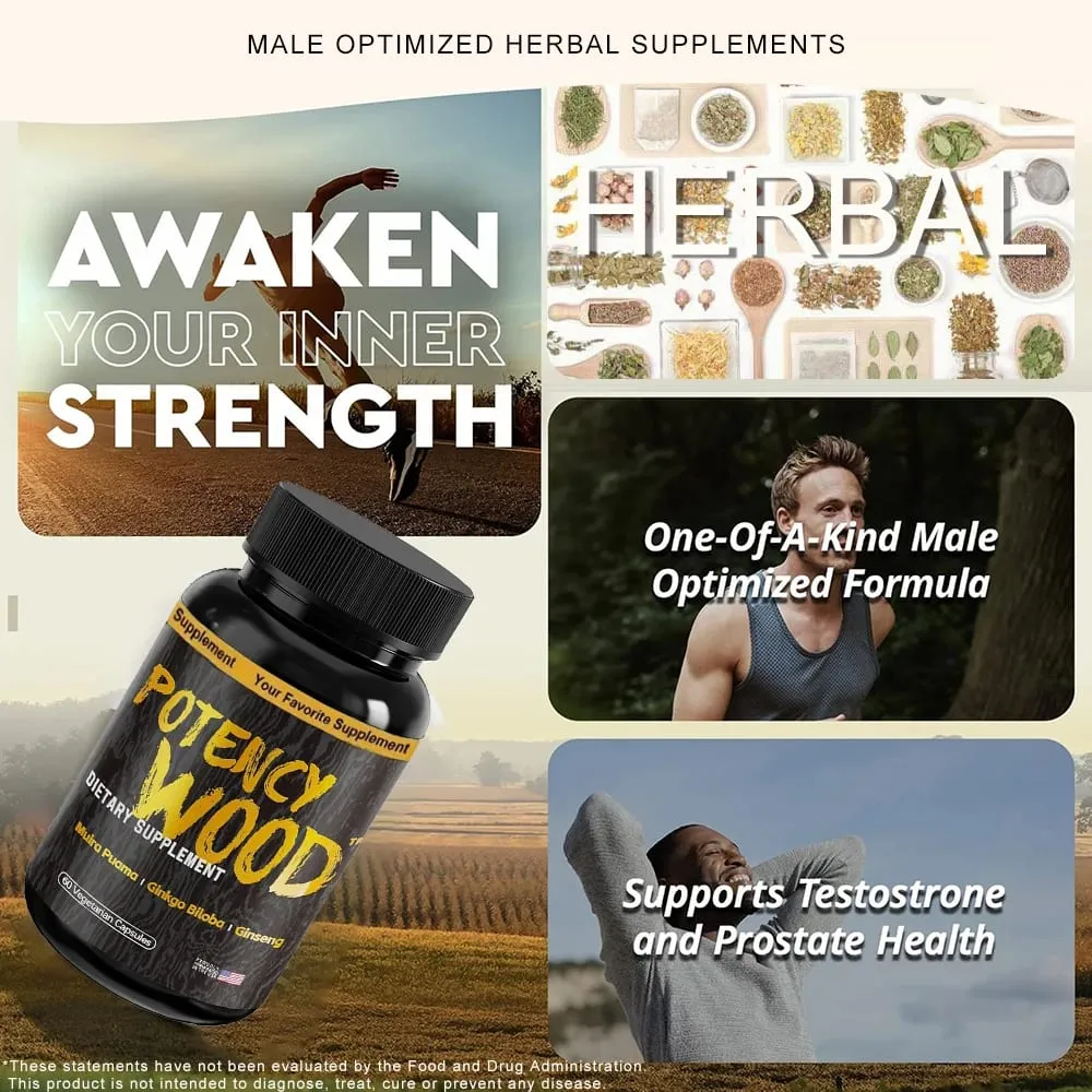 Potency Wood Vitality Boost Capsules - Energy Libido Focus Supplement - Ginseng Ashwagandha Herbal Supplements 60 Capsules — image 3