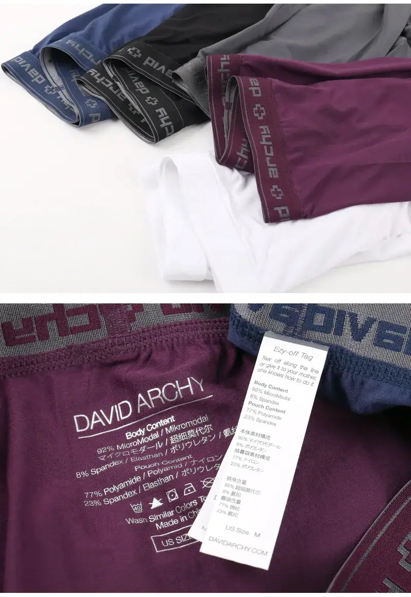David Archy 3 Pack Mens ชุดชั้นในกางเกงบ็อกเซอร์ Basic MicroModal Soft Breathable Mens Dual Pouch Boxers Quick Dry กีฬาฟิตเนส — image 16