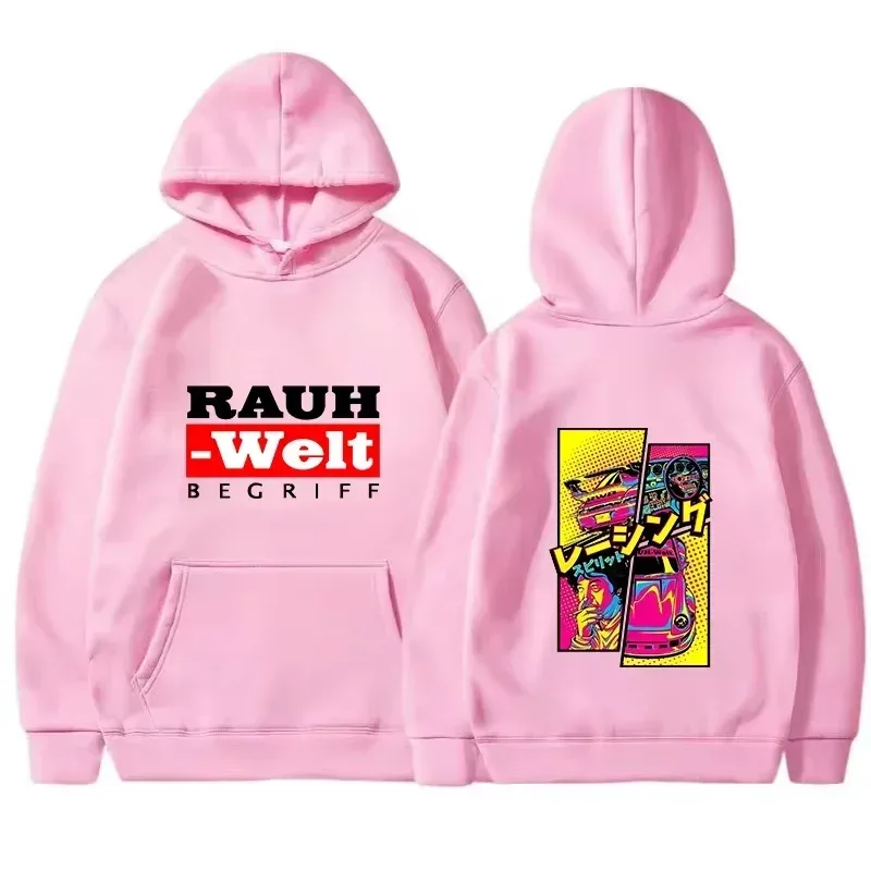 Rauh Welt Hoodie Car Widebody Tuning JDM Racing Pop Art Comic Esztétikus Fekete Túlméretes Alkalmi pulóver, Hosszú ujjú