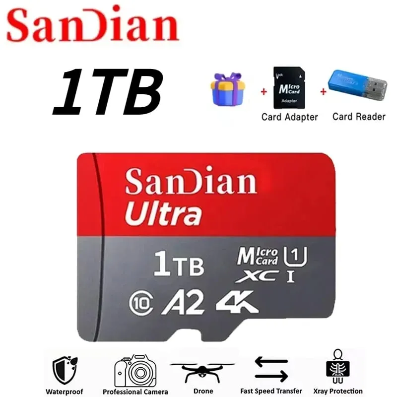 כרטיס מיקרו TF מהיר 128GB Class10 כרטיס פלאש 256GB כרטיס זיכרון 512GB לטאבלט לסמארטפון