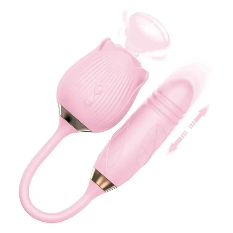 Rose Licking Vibrator for Women Telescopic Dildo Powerful Thrusting Vagin Massager Tongue Clitoris Stimulation Adult Sex Toys