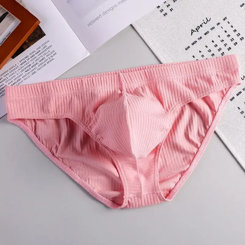 Men's Sexy Brief Ribbed Cotton Breathable Comfortable Sweat Absorption Sports Underwear Youth Low Waist U Convex Pouch Underpant — image 3