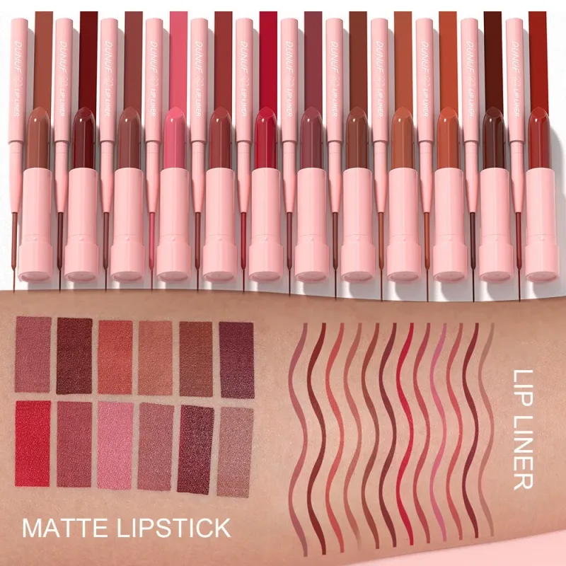 2 τεμάχια/Σετ Κιτ μακιγιάζ Lipstick+Liner Liner Matte Nude Αδιάβροχο μακράς διαρκείας, χωρίς λεκέδες, κωνική μύτη για τα χείλη Contour Pen Cosmetics