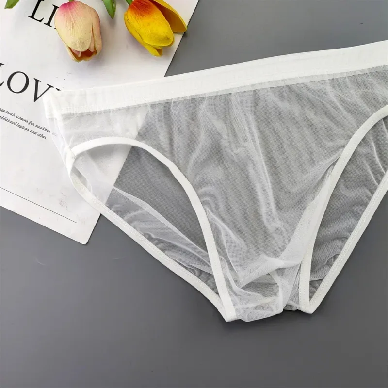 Ropa interior transparente de talla grande, calzoncillos sexis transparentes para Hombre con bolsa, bragas masculinas transpirables de nailon, XL-4XL