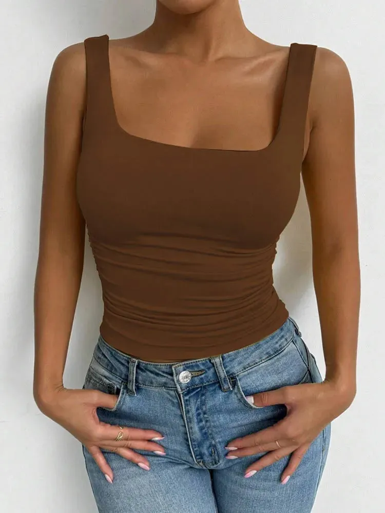 Γυναικείο αμάνικο Cami Top με τετράγωνο λαιμό Casual Basic Crop Top — image 7