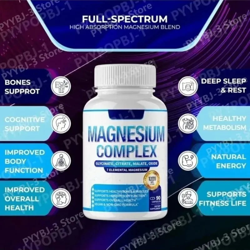 90 Pieces Magnesium Complex Capsule Contain 7 Ingredient – Glycinate Citrate and Malate Etc 1000mg Health Nutrition Support