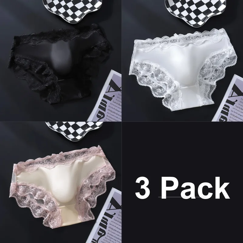 3 Pack Male Full Lace Side Briefs Ice Silk Satin 3D Molded Pouch Mid Rise Soft Smooth Men Underpants — image 19