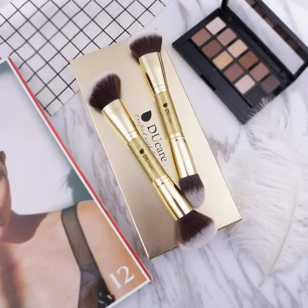 DUcare 2Pcs Πινέλα Μακιγιάζ Duo End Face Brush For Foundation Powder Buffer και Contour Eyeshadow Synthetic Cosmetic Tools Makeup — image 6