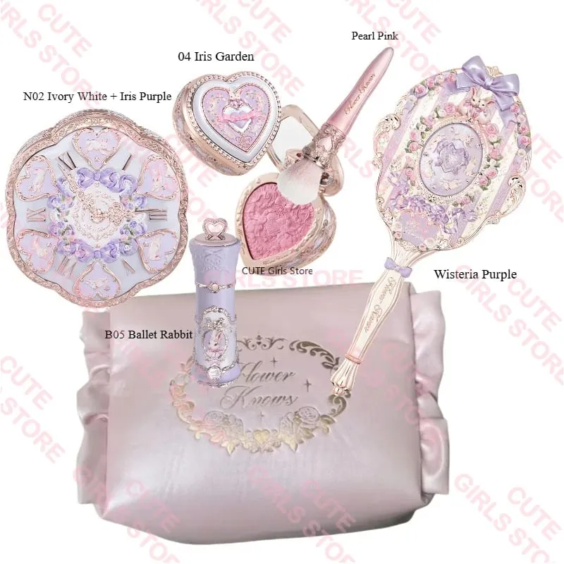 Σετ μακιγιάζ Flower Knows Bunny Garden Collection 6 χρωμάτων παλέτα σκιών ματιών ανάγλυφο Blusher Shine Κιτ κραγιόν Maquiagem
