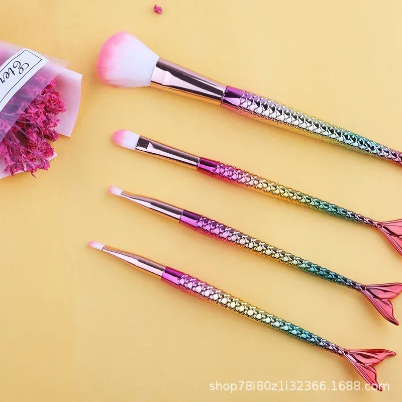 Conjunto de pincéis de maquiagem sereia, pó cosmético, sombra, base, blush, pincel macio, ferramenta de maquiagem, gradiente de 6 cores