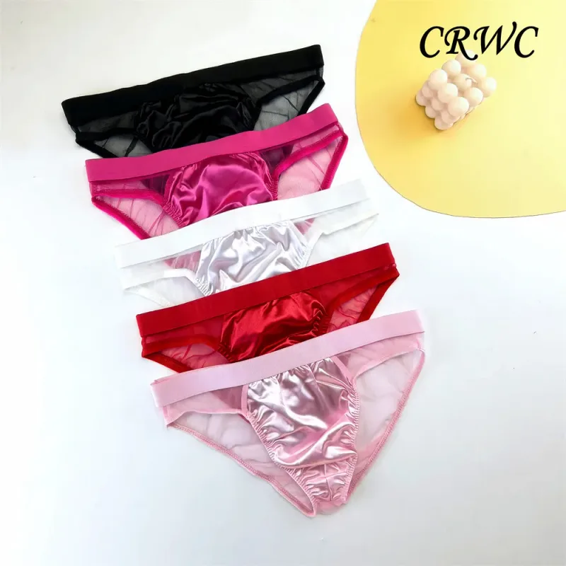 Sexy Glossy Satin Silk Man's Underwear Briefs Transparent Mesh Male Panties Breathable Quick Dry Underpants — image 1
