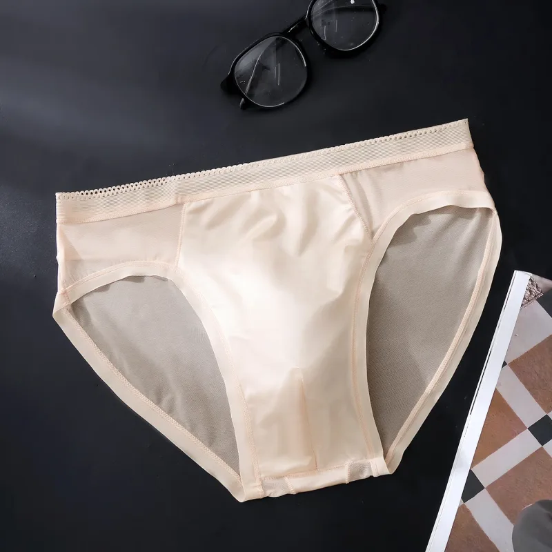 Male Glossy Silk Satin Briefs High Rise Lace Trim Ice Silk Underwear Soft Breathable U Pouch Men Panties — image 20