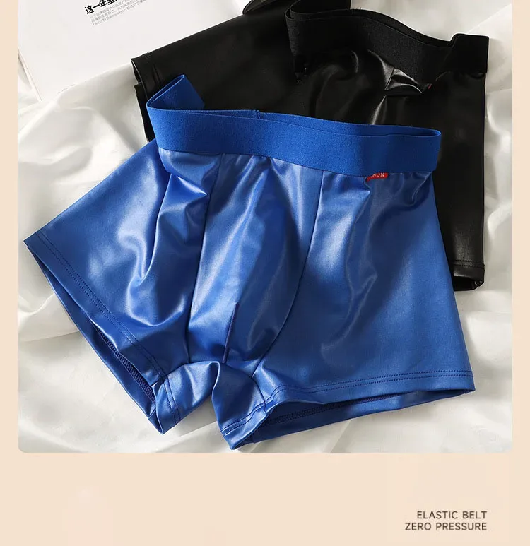 Imitation Leather Underwear Men's Sexy Slim Fit Boxer Shorts Korean Youth Bugle Pouch Undepant Comfortable Sports Trunk Stretch — image 5