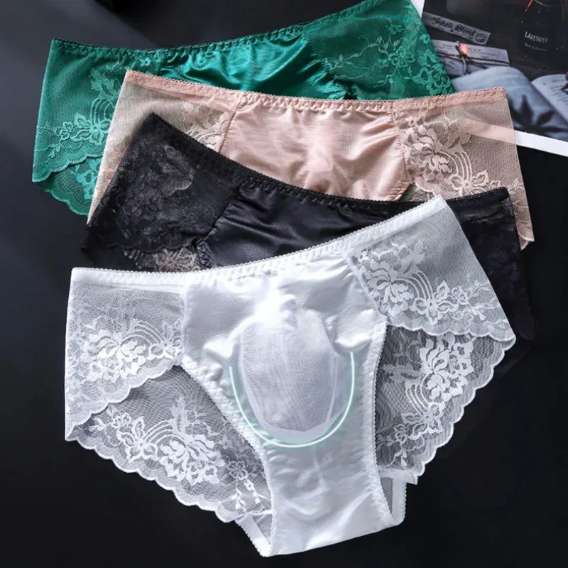 3PCS Men Sexy Lace Triangle Briefs Sexy Low Waist Seamless Panties Male Thin Breathable Comfortable Transparent Underwear — image 8