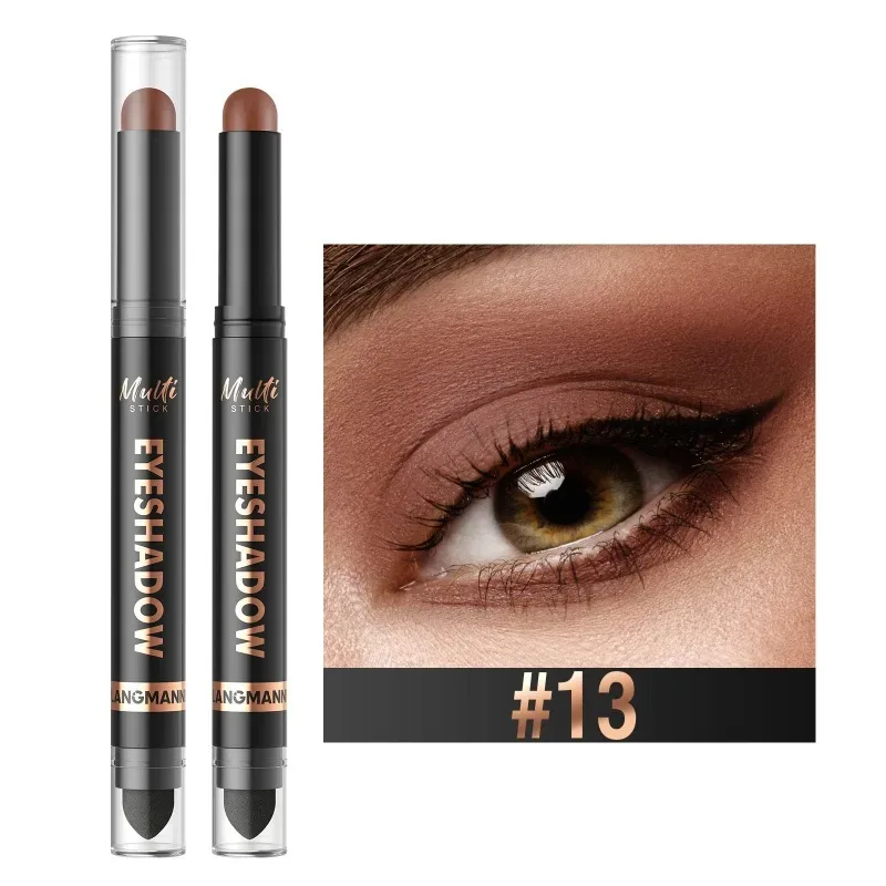 16 Χρώματα Double Head Eyeshadow Stick Pearlescent Shimmer Brown Υψηλή αδιάβροχη κρέμα ματιών μολύβι ματιών μακράς διαρκείας μακιγιάζ