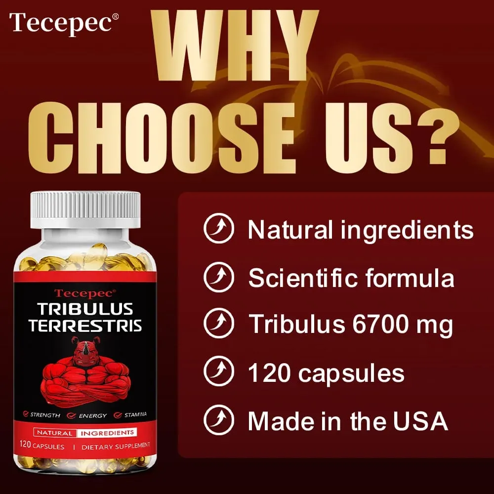 Tribulus Terrestris Extract Capsules - with Maca Ashwagandha - Energy Endurance & Natural Energy Non-GMO