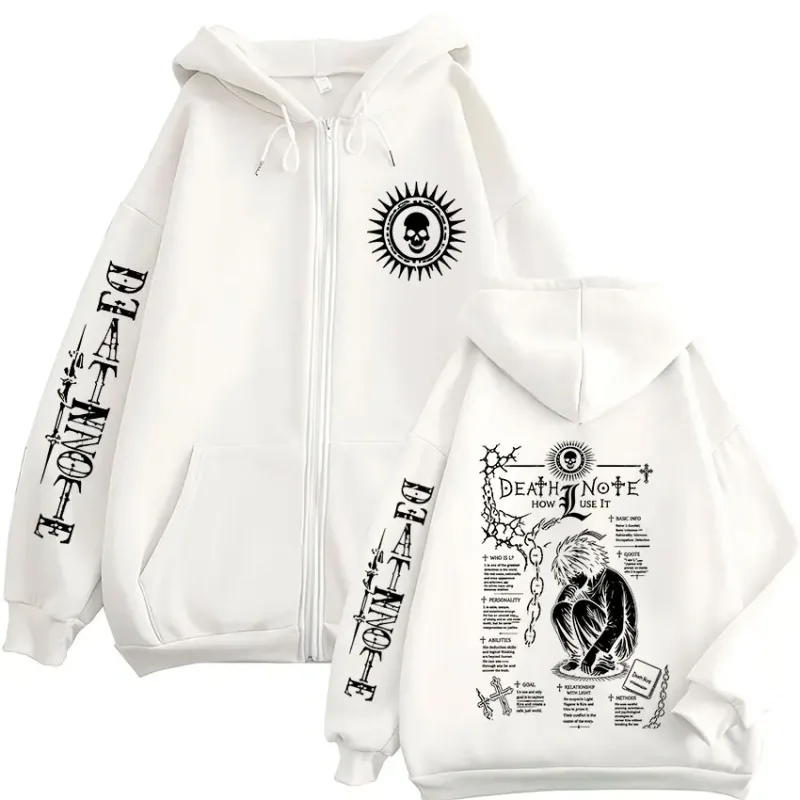 Anime Death Note L · Lawliet Ryuk Zipper Hoodies Vêtements pour hommes Mode Casual Manches longues Zip Up Sweats à capuche Vestes Manteaux
