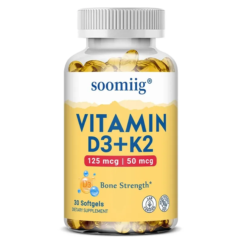 Vitamina D3 K2 - Suplemento de saúde óssea e suporte imunológico - com 5.000 UI de vitamina D e 50 mcg de vitamina K2 sem soja