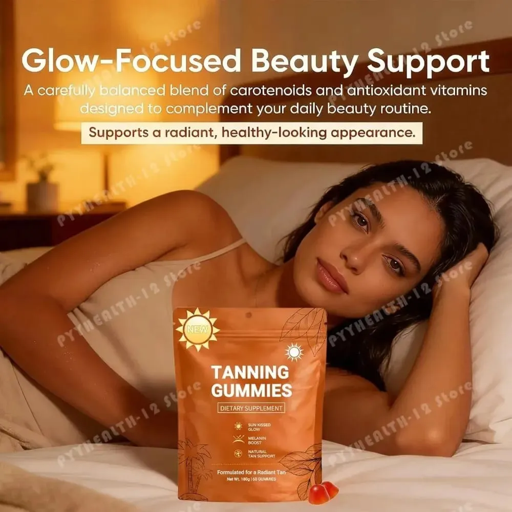 Γυναικείο μαύρισμα Gummies για γυναίκες Χωρίς Sunless Bronzing Glow Υποστήριξη Vegan Χωρίς Ζάχαρη, Μη ΓΤΟ Ασταξανθίνη & Λυκοπένιο 60 Αριθμός — image 5