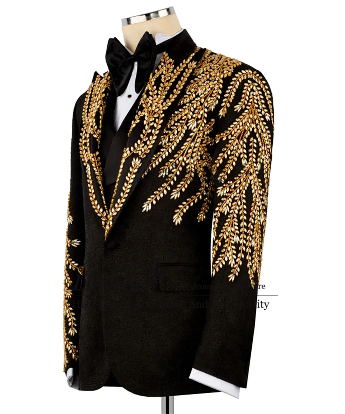 Stunning Rhinestones Crystals Men Suits 3 Piece Sets Tuxedos Wedding Jacquard Costume Homme Customized Slim Groom Male Blazers — image 2