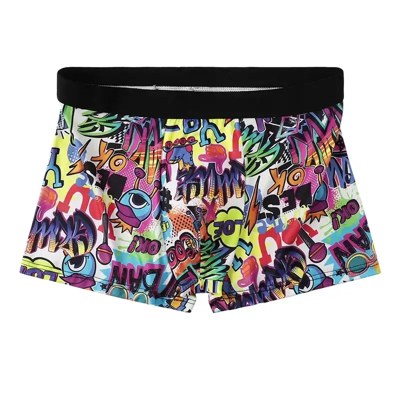 5PCS Random Men's Breathable Boxer Underwear with Colorful Graffiti Patterns Elastic Waistband Trendy and Fashionable Underwear — image 10