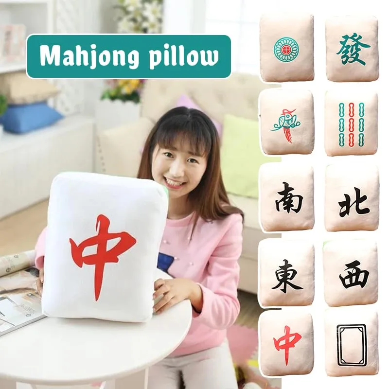 New 1pc Creative Mahjong Pillow Cushion Chinese Plush Toy Car Chair Backrest Mahjong Dice Funny Nap Pillow Sofa Home Decor Gift — image 6
