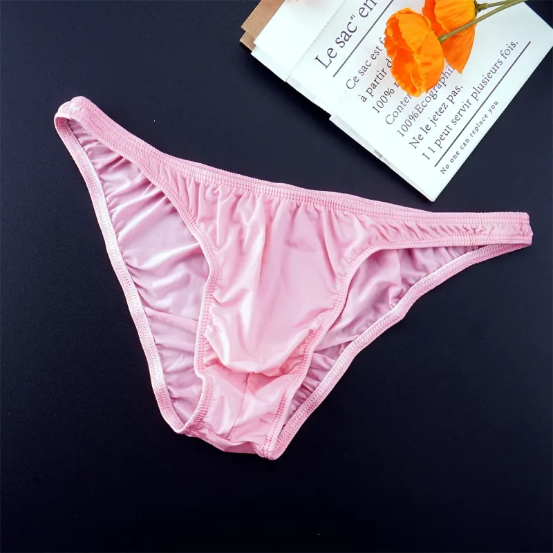 Man Solid Color Ice Silk Seamless Briefs Low Waist U Convex Male Panties Ultra-thin Underwear Elastic Quick Dry Breath Panty