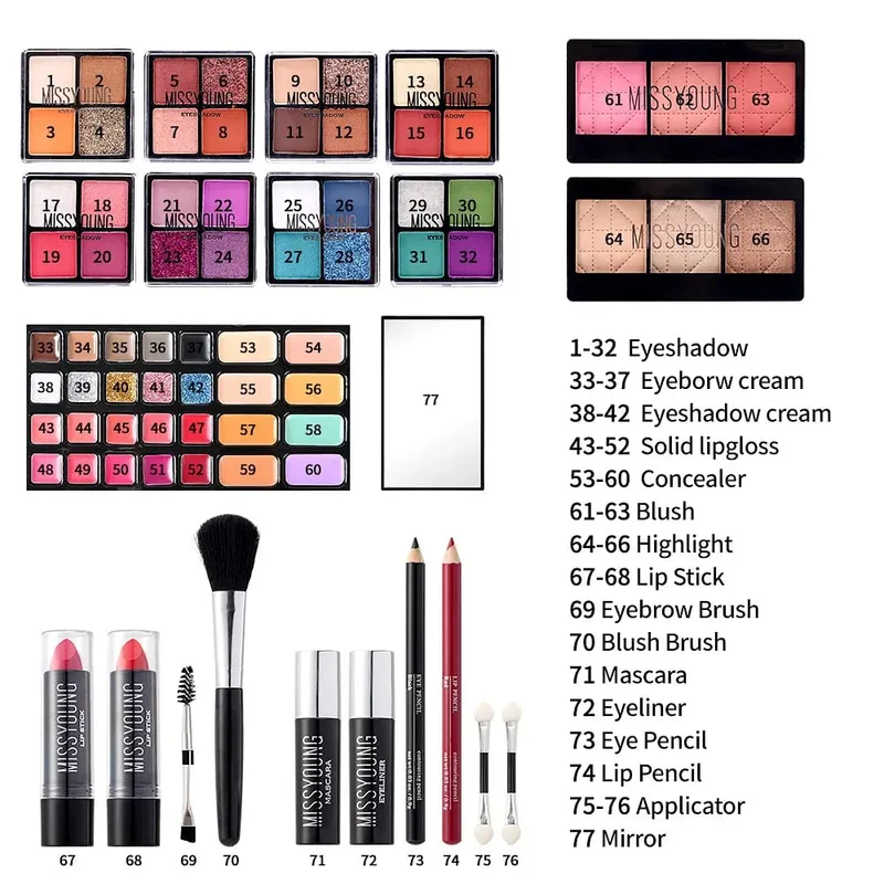 Σετ δώρου μακιγιάζ για γυναίκες Full Kit All in One Make Up φρυδιών σε σκόνη κραγιόν Lip Gloss Brush Shimmer Glitter Eye Shadow Palette
