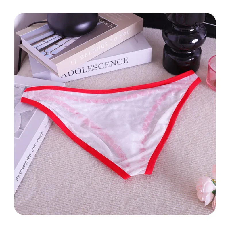 3PCS Lace Convex Briefs Men's Briefs Transparent Sexy Low Waist Mesh Quick-drying Solid Color Breathable Men Underwear