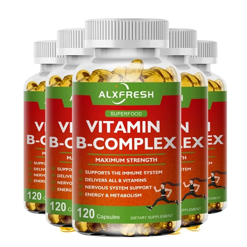 Alxfresh B-Complex vitamin-kiegészítők (B12 B1 B2 B3 B5 B6 B9 folsav és biotin) Immun- és energiatámogatás