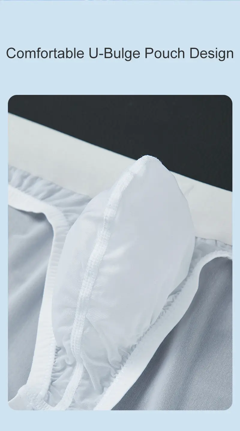 Ice Silk Ultra-thin Men Underwear Seamless Transparent Quick Drying Briefs Sexy U Bulge Pouch Triangle Underpants Erotic Panties — image 7